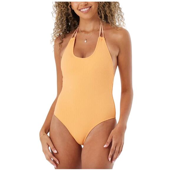 Roxy Aruba Plunge-Back One-Piece Swimsuit Papaya NWT Medium - Picture 1 of 9